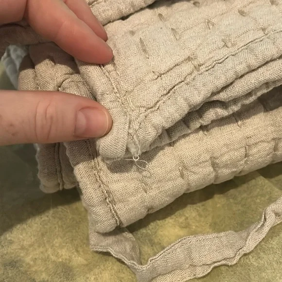 Pottery Barn Pick-Stitch Handcrafted Cotton/Linen Quilted Euro Sham in Flax - Picture 6 of 6